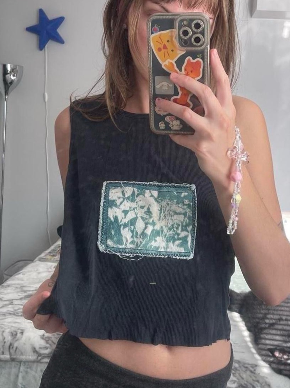 Distressed upcycled cyanotype patch tank top